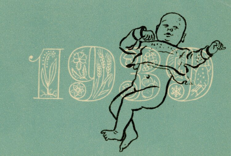 Uli Huber - Grußkarte mit Baby - 1939 - Offset