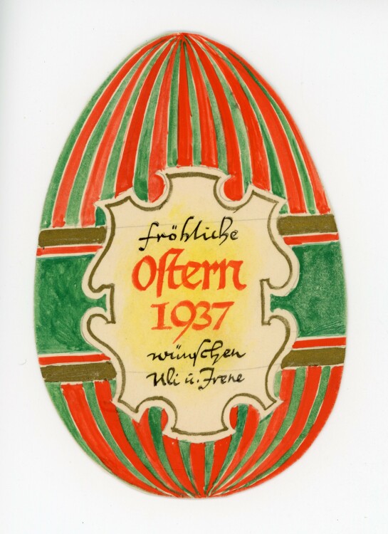 Uli Huber - Grußkarte Osterei - 1937 - Mischtechnik