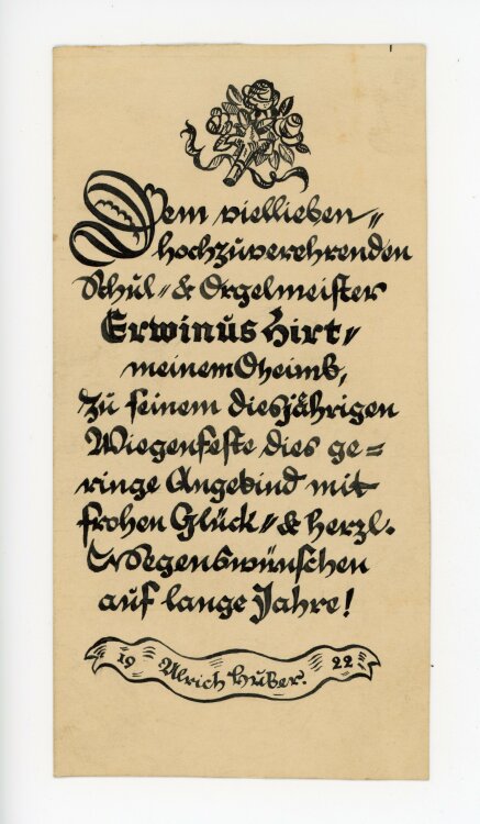 Uli Huber - Grußkarte mit Blumenstrauß - 1922...