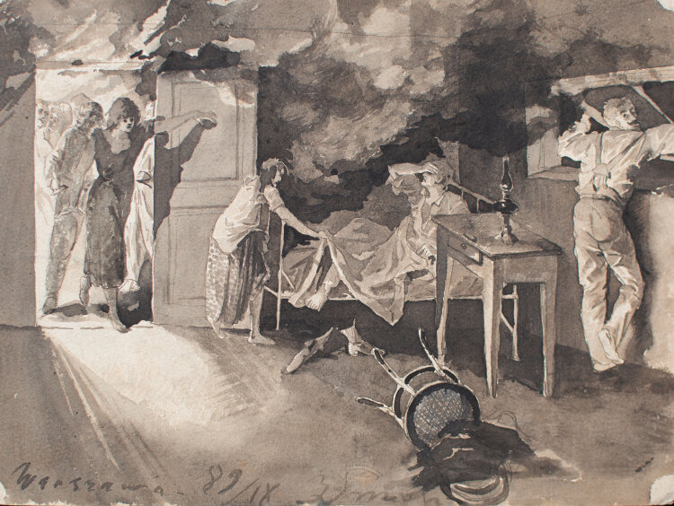 Józef Teofil Smoliński - Figurenszene - 1889 - Tusche