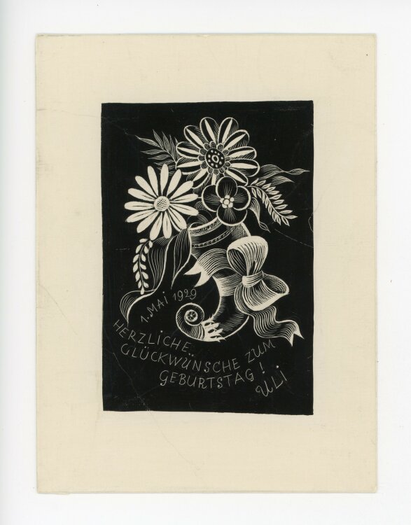 Uli Huber - Grußkarte mit Blumenstrauß - 1929...