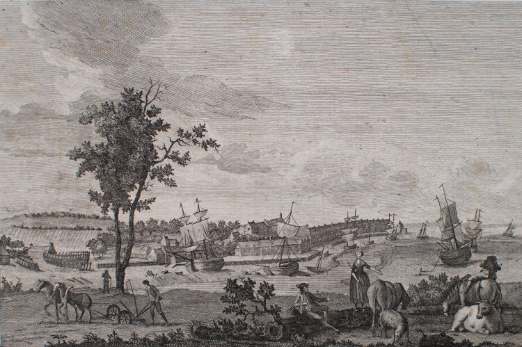 Signiert Zeist nach Nicolas-Marie Ozanne - Der Hafen von St. Valery. Le Port de St. Valery sur Somme. Vu du côté du Chantier des Constructions - o.J. - Kupferstich