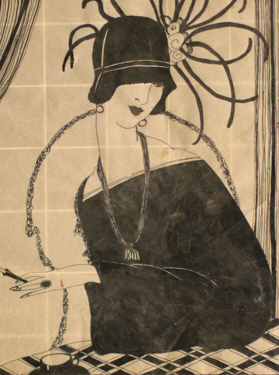 unbekannt - Frau mit Zigarette - um 1900 - Zeichnung