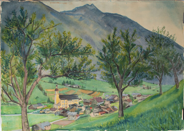 Elfriede Michel - Dorfansicht, Neustift im Stubaital, Tirol - o.J. - Aquarell