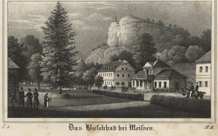 Eduard Pietzsch (Verleger) - Das Buschbad bei Meissen - um 1840 - Lithografie