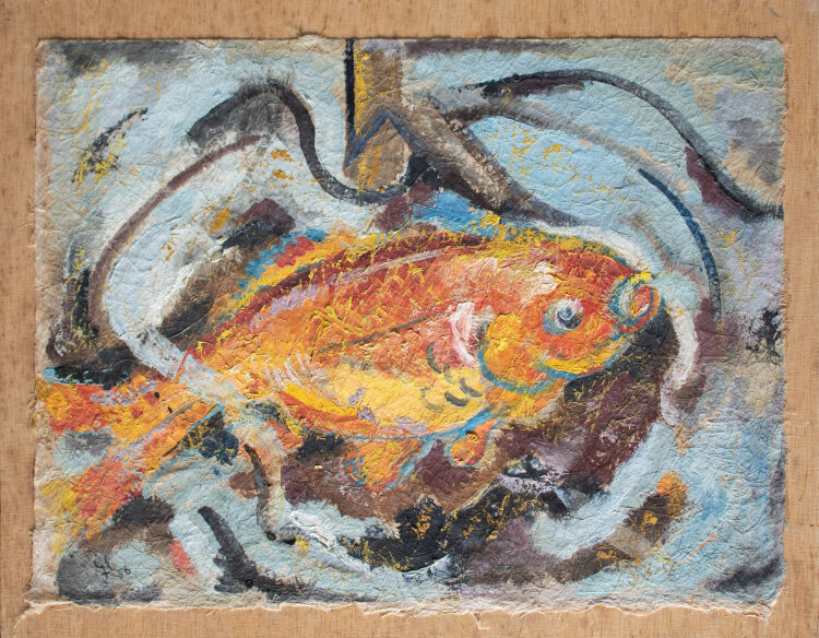 Gerhard Schulte-Dahling - Goldfisch in Eiswasser - 1956 - Öl auf Papier auf Holz