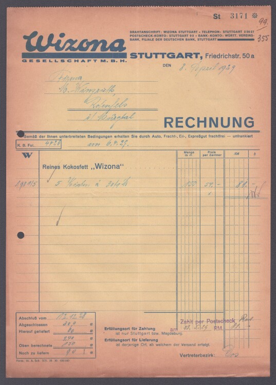 WIZONA GmbH - Rechnung - 08.04.1929