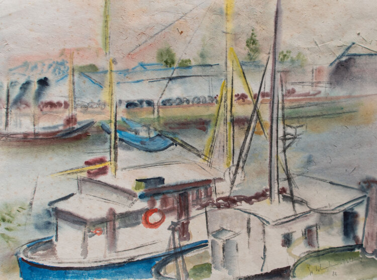 Gerhard Schulte-Dahling - Segelschiffe im Hafen - 1982 - Aquarell