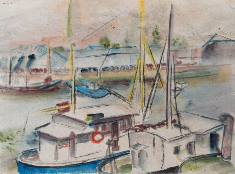 Gerhard Schulte-Dahling - Segelschiffe im Hafen - 1982 - Aquarell