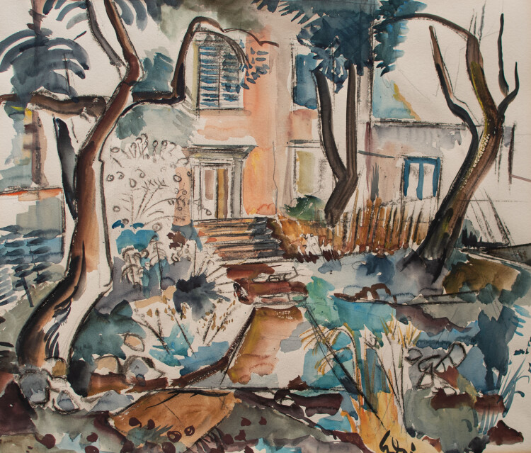 Gerhard Schulte-Dahling - Vorgarten einer Villa - 1961 - Aquarell