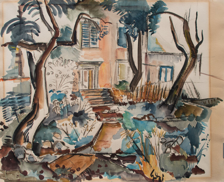 Gerhard Schulte-Dahling - Vorgarten einer Villa - 1961 - Aquarell
