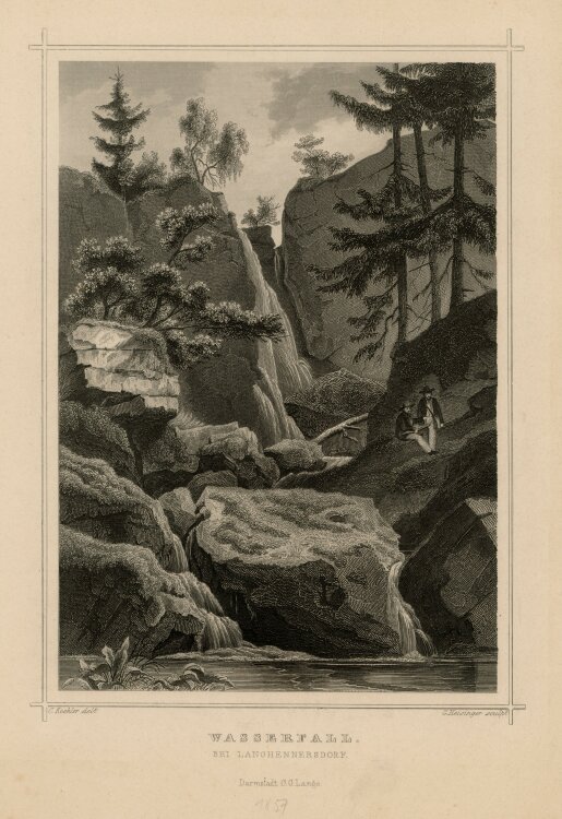 G. Heisinger - Wasserfall bei Langhennersdorf - o.J. - Stahlstich