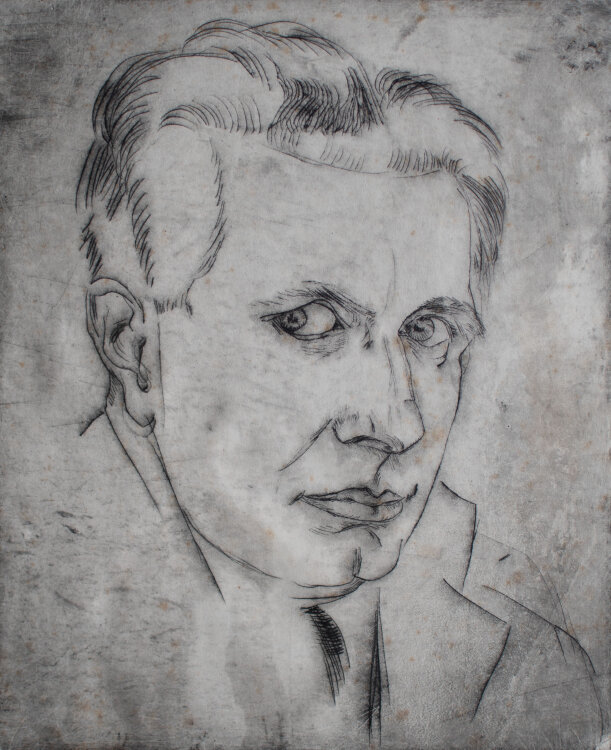 Gerhard Schulte-Dahling - Porträt eines Mannes im Mantel - o.J. - Radierung