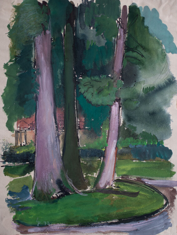 Gerhard Schulte-Dahling - Bäume im Vorgarten - 1973 - Aquarell