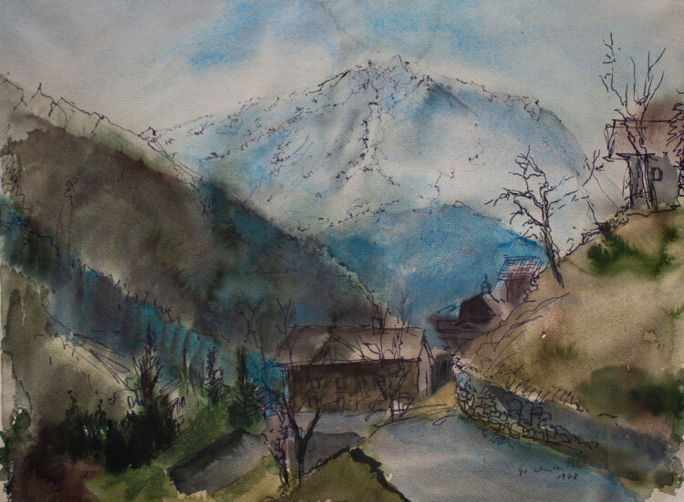 Gerhard Schulte-Dahling - Ein Dorf in den Bergen - 1978 - Aquarell