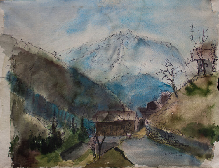 Gerhard Schulte-Dahling - Ein Dorf in den Bergen - 1978 - Aquarell