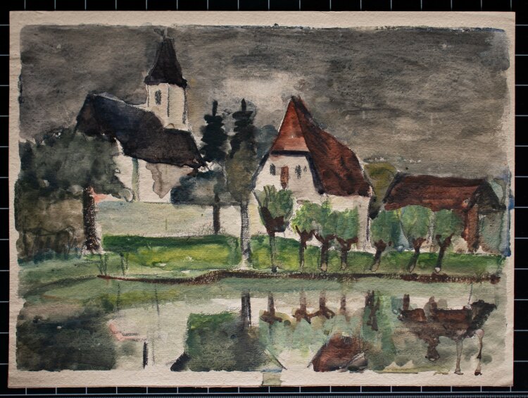Gerhard Schulte-Dahling - Ein Dorf mit Kirche - o.J. - Aquarell
