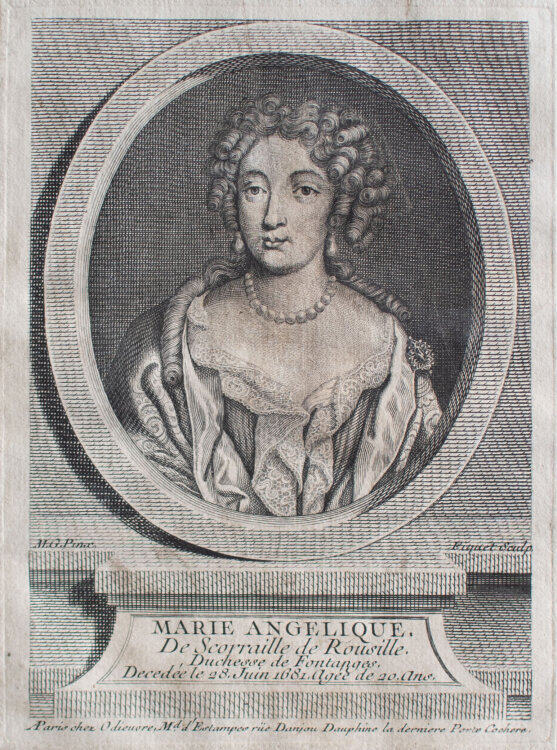 Etienne Fiquet nach M.G. - Porträt Marie Angélique de Scorailles, Herzogin von Fontagnes - o.J. - Kupferstich