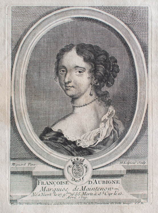 Francois-Bernard Lepicie nach Pierre Mignard - Porträt Francoise dAubigne, Marquise de Maintenon - 1750 - Kupferstich