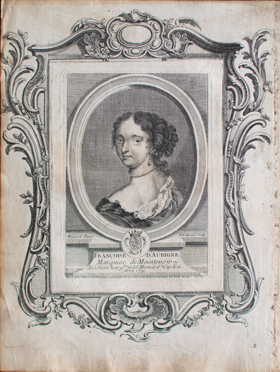 Francois-Bernard Lepicie nach Pierre Mignard - Porträt Francoise dAubigne, Marquise de Maintenon - 1750 - Kupferstich