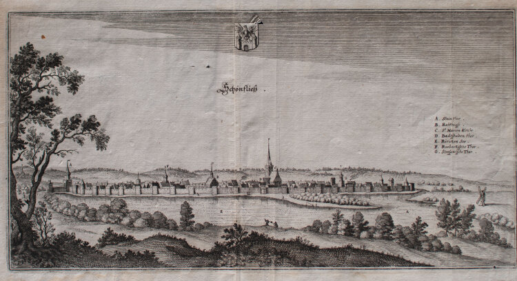 Matthäus Merian d. Ä. - Ansicht der Stadt Bad Schönfließ / Trzcinsko-Zdrój (Polen) - 1652 - Kupferstich