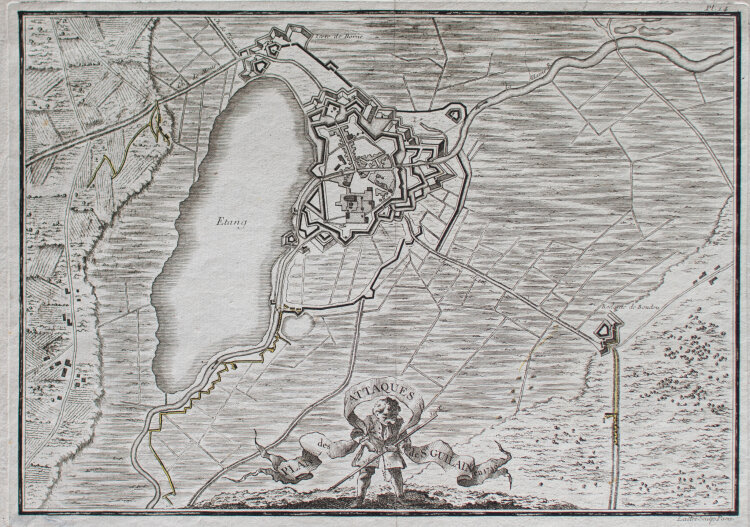 Pierre du Mortous - Belagerungskarte von Saint-Ghislain 1746 - 1759 - Farbradierung