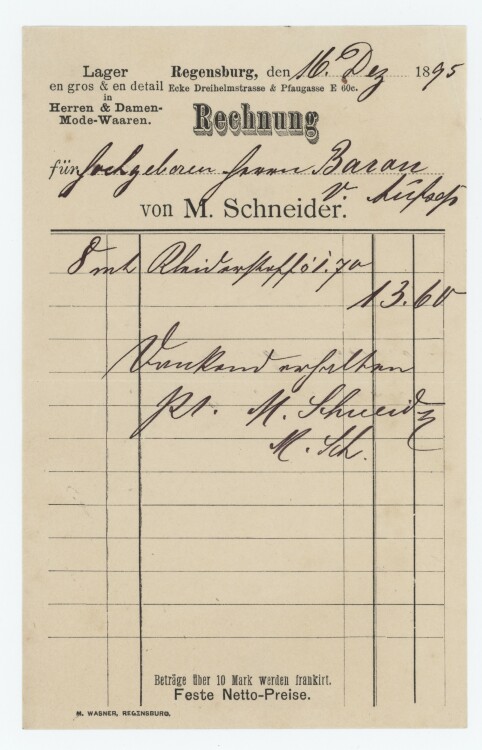 M. Schneider - Rechnung - 16.12.1895