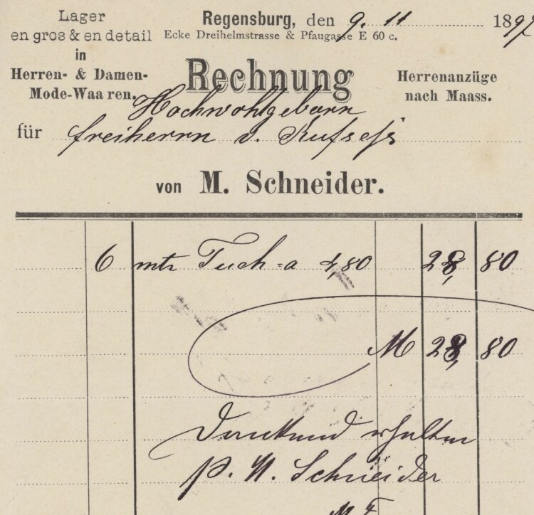 M. Schneider - Rechnung - 09.11.1897