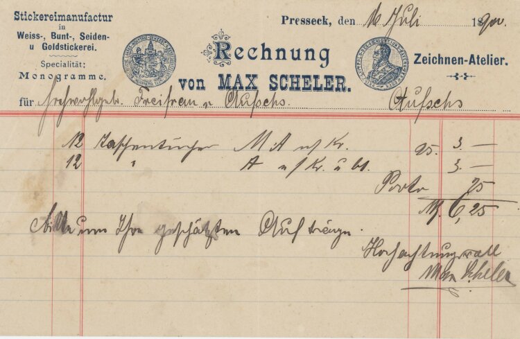 Max Scheler - Rechnung - 16.07.1900