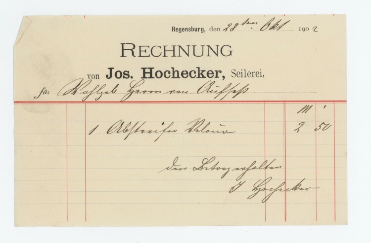 Jos. Hochecker - Rechnung - 28.10.1902