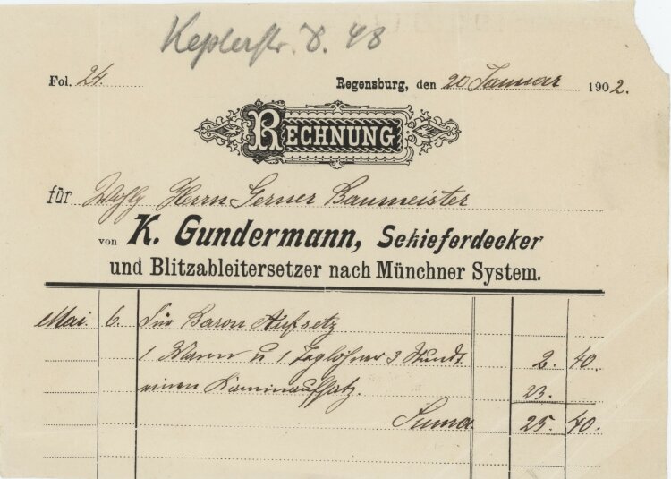 K. Gundermann - Rechnung - 20.01.1902