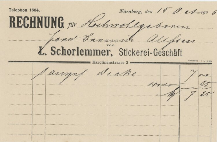 L. Schorlemmer - Rechnung - 15.10.1906