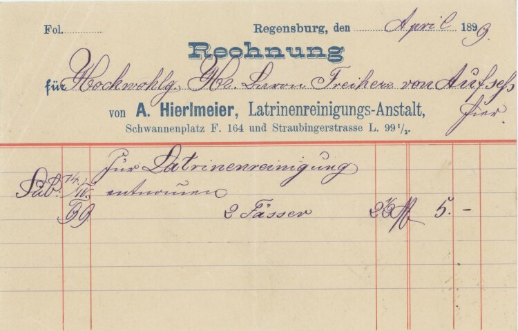 A. Hierlmeier - Rechnung - 04.1899
