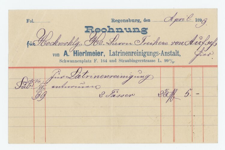 A. Hierlmeier - Rechnung - 04.1899