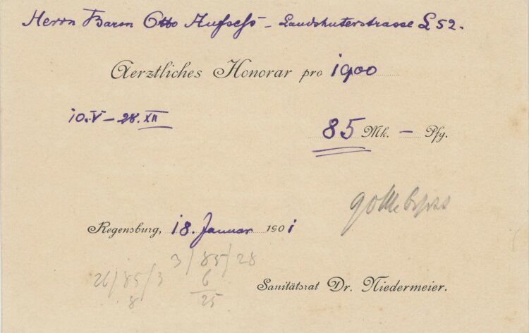 Sanitätsrat D.r Niedermeier - Rechnung - 18.01.1900