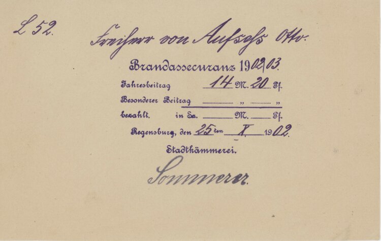 Stadtkämmerei - Quittung - 25.10.1902