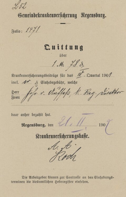 Gemeindeversicherung - Quittung - 21.02.1902