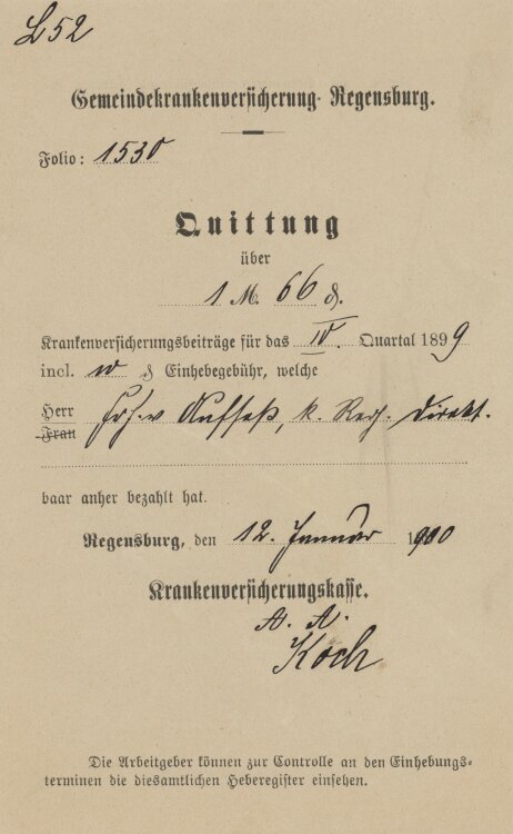 Gemeindeversicherung - Quittung - 12.01.1899
