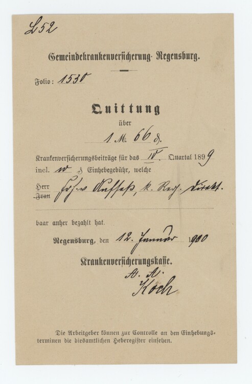Gemeindeversicherung - Quittung - 12.01.1899