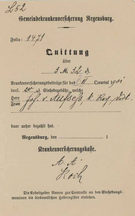 Gemeindeversicherung - Quittung - 1901
