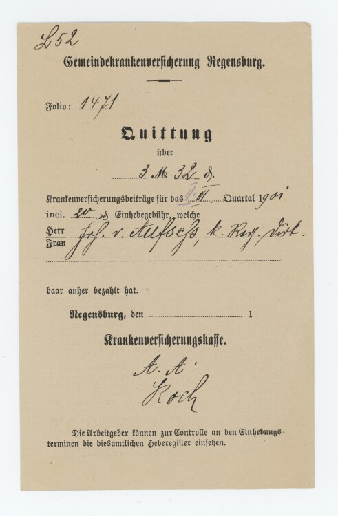 Gemeindeversicherung - Quittung - 1901