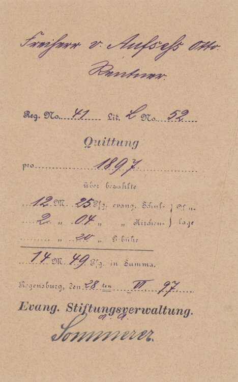 Stadtkämmerei - Quittung - 01.06.1903