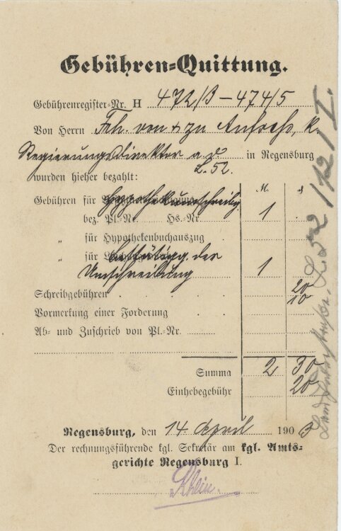 Amtsgericht - Quittung - 14.04.1900
