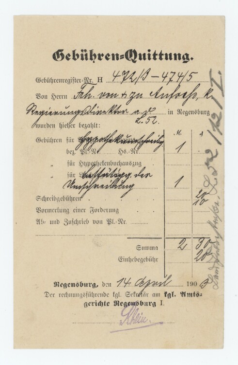 Amtsgericht - Quittung - 14.04.1900