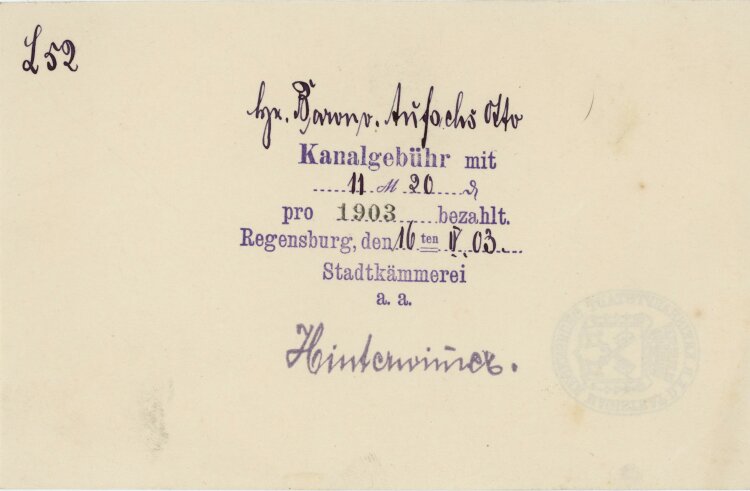 Stadtkämmerei - Quittung - 16.04.1903
