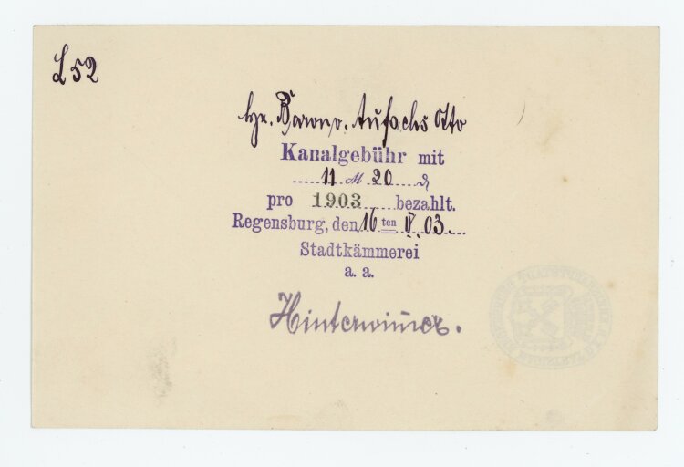 Stadtkämmerei - Quittung - 16.04.1903