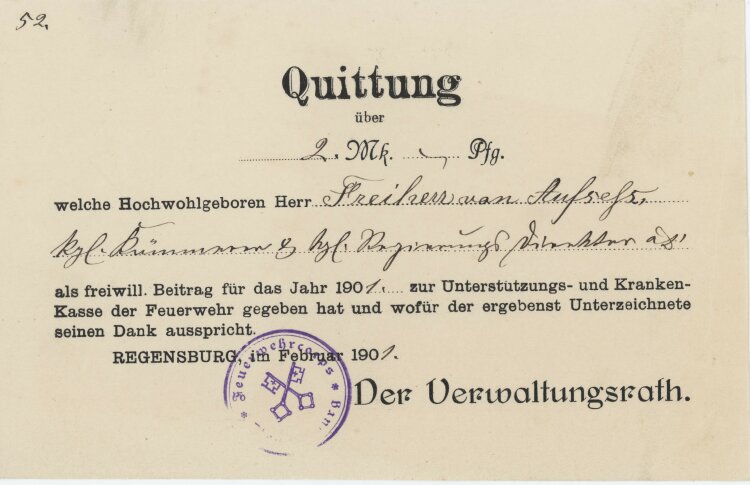 Verwaltungsrath - Quittung - 01.02.1901