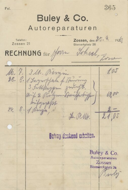 H. Pfeuffer Weinbergbesitzer und Wein-Grosshandlung - Rechnung - 25.09.1926
