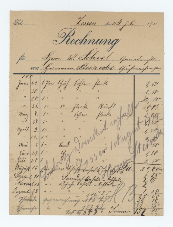 Hermann Steinecke Schuhmachermeister - Rechnung - 29.07.1911