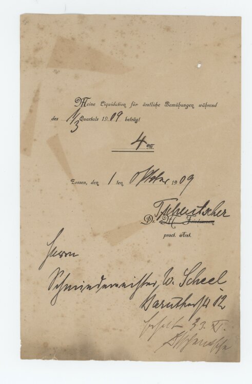Dr. Tschentscher praktischer Arzt - Rechnung - 01.10.1909